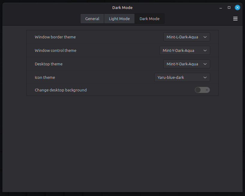 Dark Mode applet - Dark Mode Settings screen